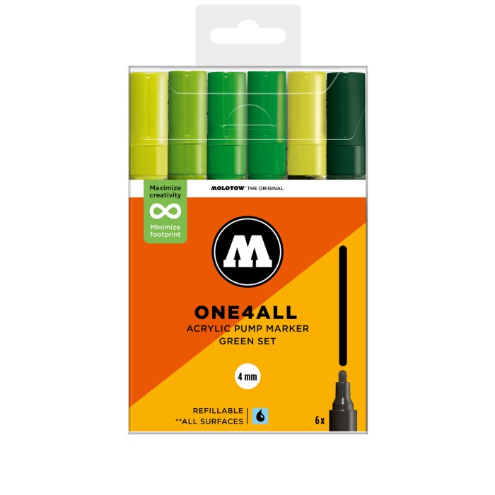 Pack 6 rotuladores acrílicos One4all 4mm Green Set en WritersMadrid